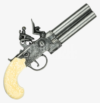 Grey Colonial Double Barrel Flintlock Gun - Flintlock Revolver Pistol #5006929