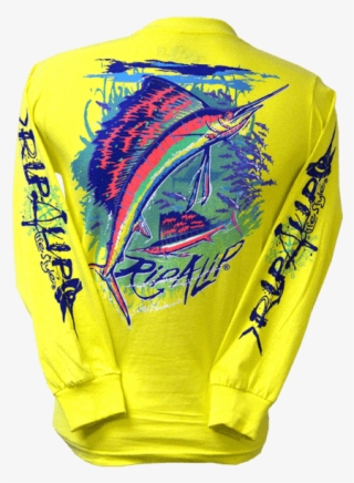 Safety Green Long Sleeve Graphic Fishing Tee - Long-sleeved T-shirt #5015343