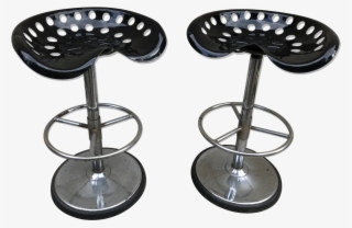 Pair Of Metal Bar Stools Chrome Adjustable Seat - Tabouret Bar Métal #5021677