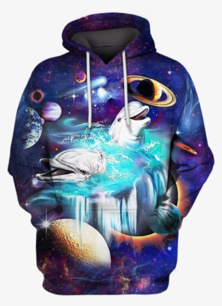 3d White Dolphin And Universe Full Print T Shirt #5024636