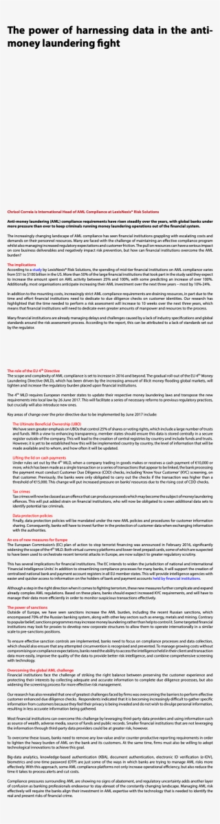 The Power Of Harnessing Data In The Anti-money Laundering - Document #5039129