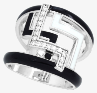 Sterling Silver Italian Enamel Convergance Black And - Silver #5051046