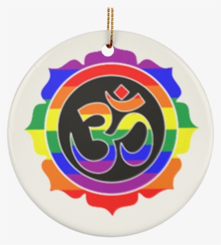 Rainbow Om Symbol Ceramic Circle Ornament - Necklace #5055729