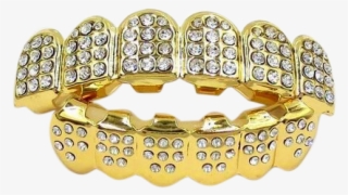 Gold Color Teeth Four Hollow - Gold Zähne Grillz Top Bottom Zahn Caps Grill Set Hip #5066601