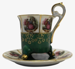 Fragonard Scene Demitasse Cup Saucer Porcelain Green - Porcelain #5071509