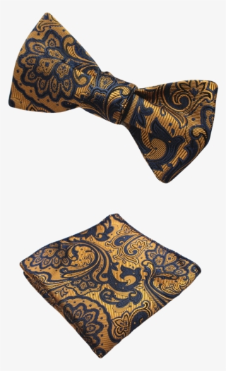Gold And Dark Blue Pattern Bow Tie And Pocket Square - Dark Green And Gold Bowtie #5080329