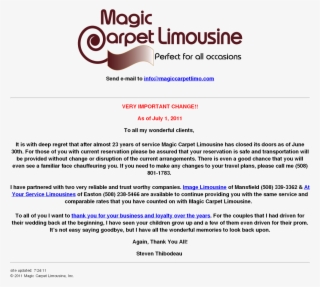 Magic Carpet Limousine Competitors, Revenue And Employees - Document #5083911