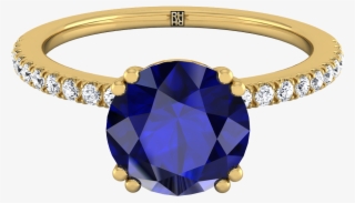 Round Sapphire Engagement Ring With Diamond Set Petite - Engagement Ring #5087472
