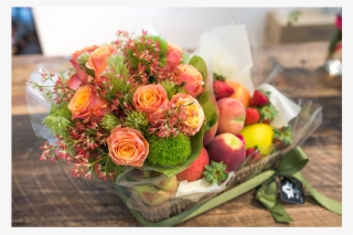 Fruit Basket With Bouquet Of Flowers - Bouquet #5099099