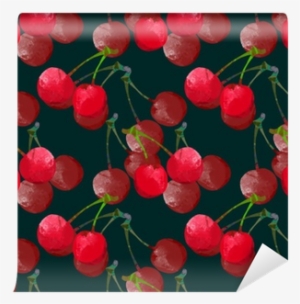 Seamless Pattern With Watercolor Cherry Vinyl Wall - Watercolor Painting #510428
