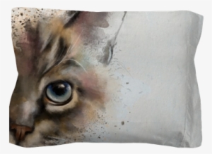 Watercolor Portrait Of A Cat, Half Quizzically At The - Half Cat Face Painting #511569