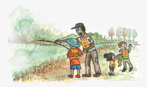 A Ranger Shows Children How To Fish In A River - River #513124