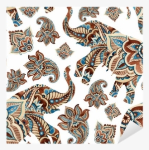 Watercolor Ethnic Elephant With Paisley Elements Background - Paisley Painted Elephants #514588