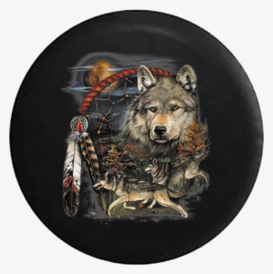 Native American Grey Wolves Dream Catcher At Sunset - Native American Tire Covers #514900