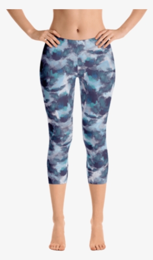 Watercolor Blues Capri Leggings Front View - Imagineavalon Christmas Leggings, Christmas Clothing, #514950