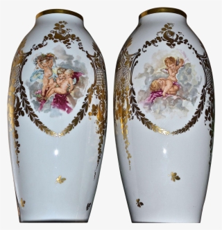 Limoges Pair Of 16' Vases Scenic Putti Playing With - Vase #5170001