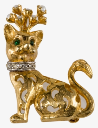 Jeanne Goldtone Rhinestone Cat Pin Brooch - Statue #5180966