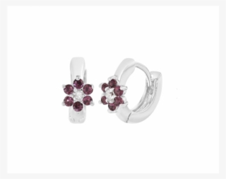Baby And Children's Earrings - Rhodium Plated Xs Purple Crystal Flower Huggie Toddlers #5196314