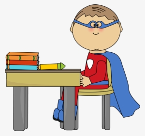 Boy Superhero At School Desk Clip Art - School Superhero #520394