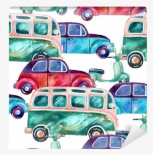 Watercolor Hippie Camper Van, Car And Scooter Wall - Las Chicas De Canterbury Umbriel Narrativa #521361