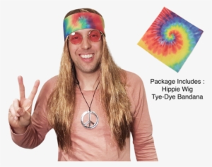 Hippie Wig W/ Tie Dye Bandana 60s 70s Hippy Woodstock - 70's Hippy #521977