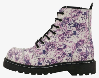 Loveee Floral Toile Combat Boots - T.u.k. Pink & Purple Floral Roses Zipped Leather #5200173