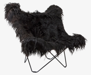 Cuero Schmetterling Stuhl Langes Schwarzes Schaffell - Butterfly Chair #5202018