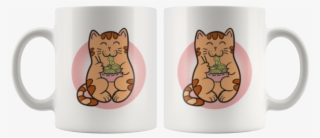 Zen Kawaii Anime Cat Eating Ramen Noodles - Mug #5213440