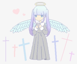 Cute Kawaii Anime Girl Wings Angel Pixel Cross Heart - Kawaii #5213731