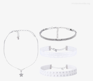 Rhinestone Star Lace Choker Necklace Set - White #5240805