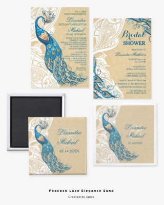 Elegant Peacock And Lace Theme With An Art Nouveau - Pfau Auf Aquamariner Illustration Karte #5253242