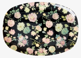 Dark Rose Print Rectangular Melamine Plate By Rice - Plate #5257130
