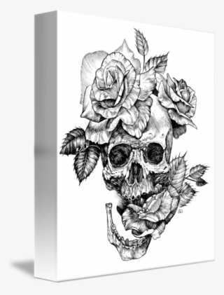 "ink Skull And Roses" By Sarah Wilson Www - Black And White Skull Drawing #5260888