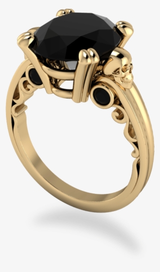 Yellow Gold Onyx Solitaire With Skull Details And Scrolled - Gold #5261539
