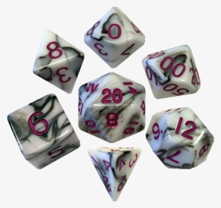 Mdg Acrylic 16mm 7-die Set Marble With Purple - White Marble Polyhedral Dice #5285462
