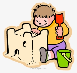 Little Boy Building A Sand Castle Royalty Free Vector - Sand Clipart #533295