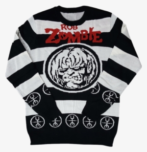 Zombie Face Striped Sweater - White Zombie Let Sleeping Corpses #537228