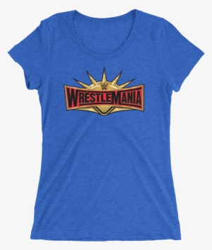 Wrestlemania 35 Logo Women's Tri Blend T Shirt - Adidas Trefoil Shirt Blue Yellow #538708