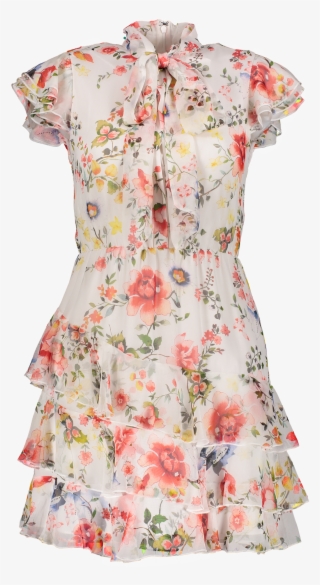 Lessie Tie Ruffle Dress Off White - Lessie Ruffled Floral Silk Dress Alice Olivia #5326939