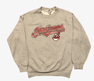 2002 Mlb Cleveland Indians "chief Wahoo" Grey Crewneck - Sweater #5337796