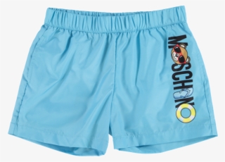 Beach Teddy Bear & Logo Print Swim Shorts Blue & Multi - Moschino Kids Swim Shorts #5340260