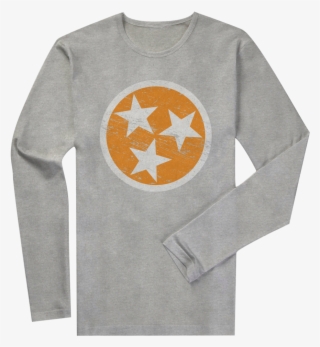 Long Sleeve Orange Tri-star On Light Grey - Tennessee State Flag Logo #5370617