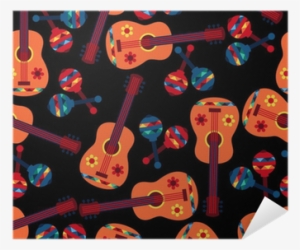 Mexican Seamless Pattern With Guitars And Maracas - Marichi Pattern Wall Tapestry - Small: 51" X 60" By #545422