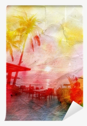 Watercolor Landscape With Palm Trees Retro Wall Mural - Watercolor Painting #546210
