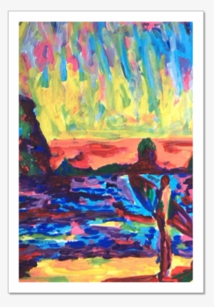 One Last Sunset Painting Surf Beach Surfer Acrylic - One Last Sunset #549124