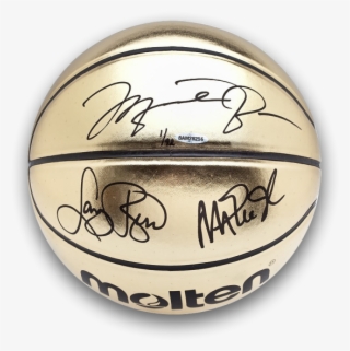 Michael Jordan, Magic Johnson, & Larry Bird Signed - Michael Jordan Signed Gold Basketball #5412285