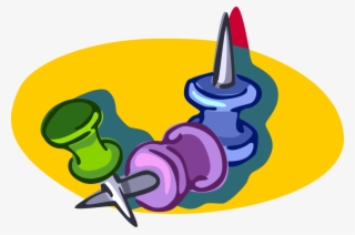 Vector Illustration Of Push Pin Or Thumb Tack Fastens - Royalty-free #5424984