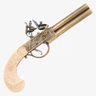 18th Century Gold Double Barrel English Flintlock Pistol - Double Barrel English Flintlock Pistol #5445764
