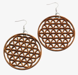 "flower Of Life" Earrings Classic Wood Walnut 60mm - Ohrhänger Holz "blume Des Lebens #5459319