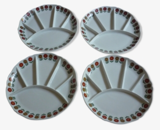 4 Plates With Compartments Flowers Vintage Porcelain - Plate #5465256